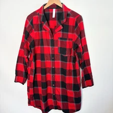 Stars Above Nightgown Plaid Long Sleeve Button Up Women's Size Large