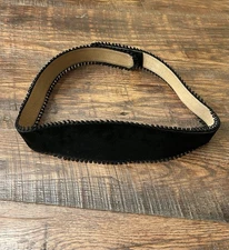 Vintage Calderon Black Suede Leather Belt Sz L Wide Corset Style Hook & Loop USA