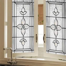 Privacy Window Film Clear Floral Stained Glass Style Static Cling Decorative 