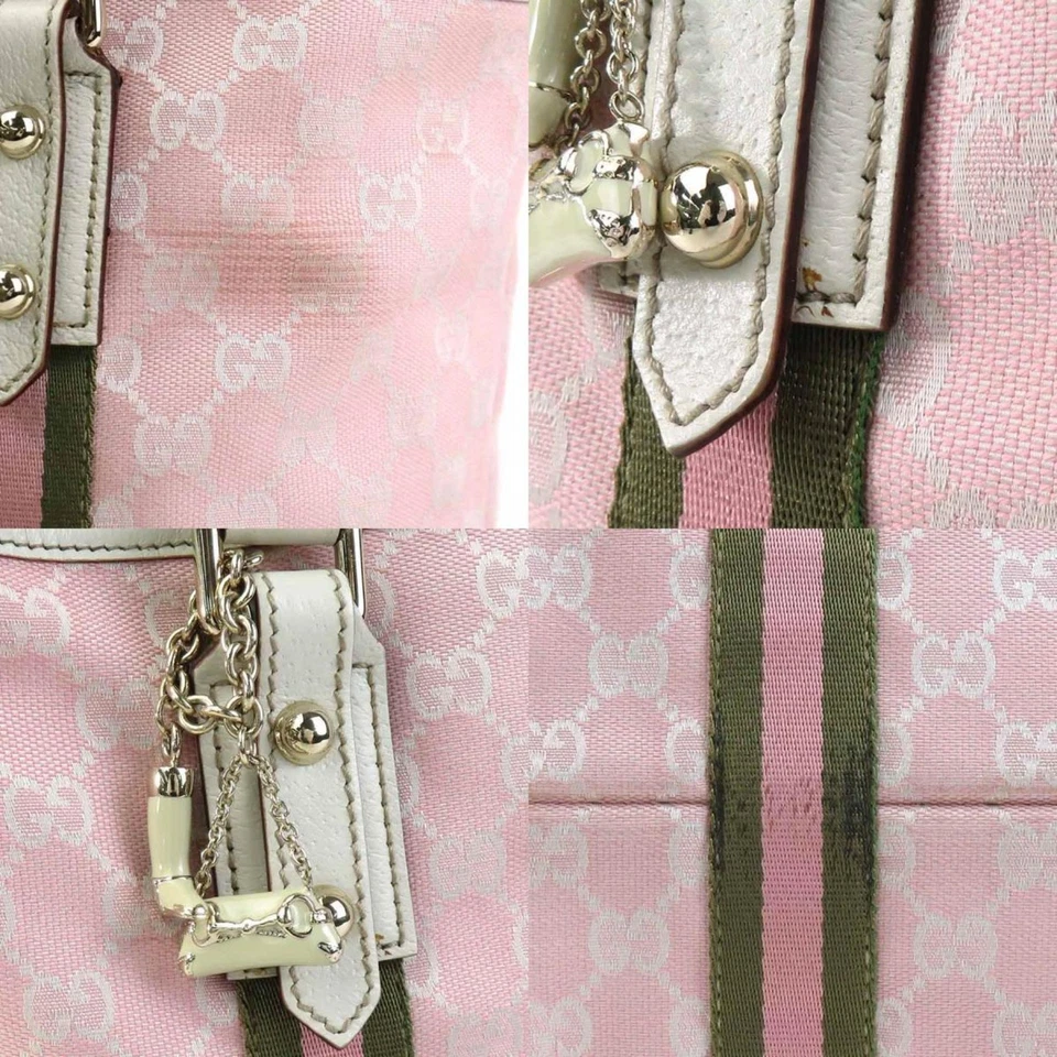 GUCCI Shoulder Bag Tote GG Canvas Leather Pink Off-White Khaki Gold Women's 1373 - Image 4 of 4