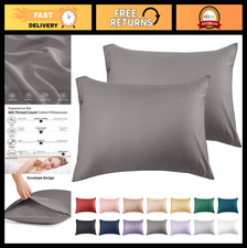 Soft Cotton Pillow Cases Set of 2, 600 Thread Count, 20x26 Inches, Dark Grey, Br