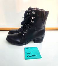 Marc Fisher Women  s Black Leather Lace-Up Combat Ankle Boots Zipper US 6.5