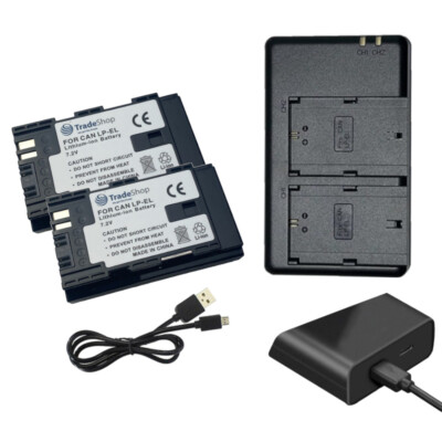 2x Akku + Duo Ladestation für Canon LPEL DS401231 LCE6 LCE6E EL1 EL5 Speedlite