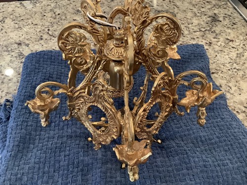 GOLD Gilt Rococo BRONZE BRASS ? CHANDELIER Style Hanging 1. Light - Picture 22 of 23