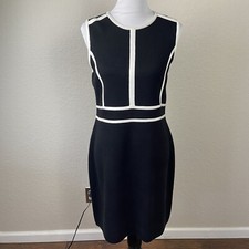 Calvin Klein Black & White Sleeveless Sheath Dress Knee Length Size Large