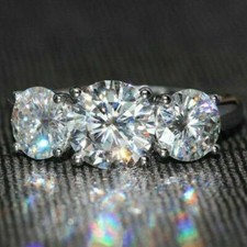 14K White Gold Plated 3.00 Ct Three Stone Round Cut Diamond Engagement Ring