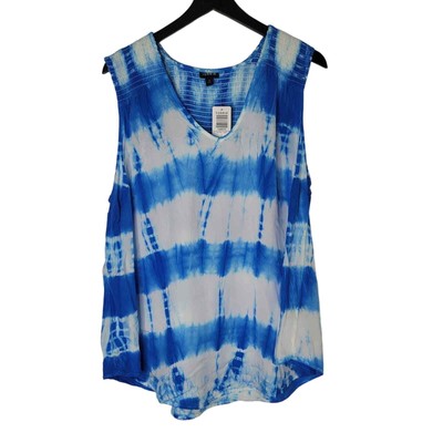 Torrid Tank Top Blue 2X Tie Dye Smocked Boho Summer Colorful Sleeveless V-Neck