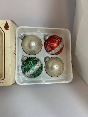 4) Krebs Christmas Ornaments Glass Ball Ribbon Victorian Glitter