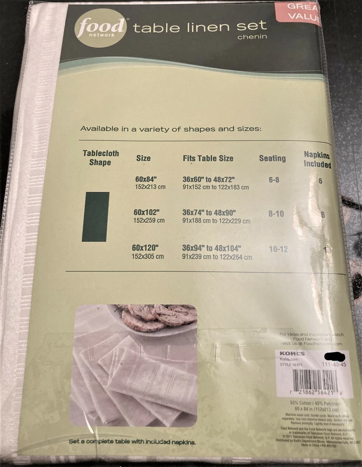 Food Network Table Linen 7 Pc Set Tablecloth Napkins Ivory/Cream Sz 60 x 84 NWT - Image 2 of 2