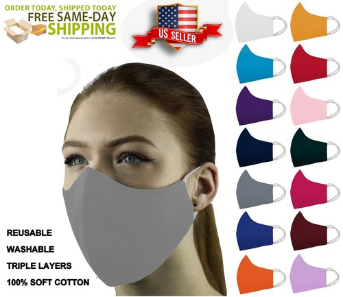 5 Face Masks Set in 3 sizes Triple Layers 100% Cotton Washable Reusable W/Pocket - Picture 54 of 101