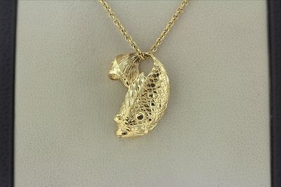 14K Detailed Swimming Koi Fish Charm Pendant - Tail is the Bale