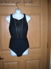 AMORESSA BY MIRACLESUIT - 1 PIECE - BASIC BLACK - SHEER CENTER - SIZE 10 - NWT 