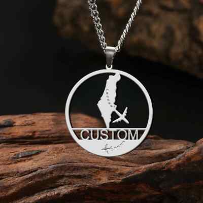 Customized Name Country Map Necklaces Stainless Steel Travel Plane Jewelry Gift