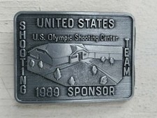 Vintage Metal Belt Buckle 1989 US Olympics Shooting Team Official Sponsor Pewter