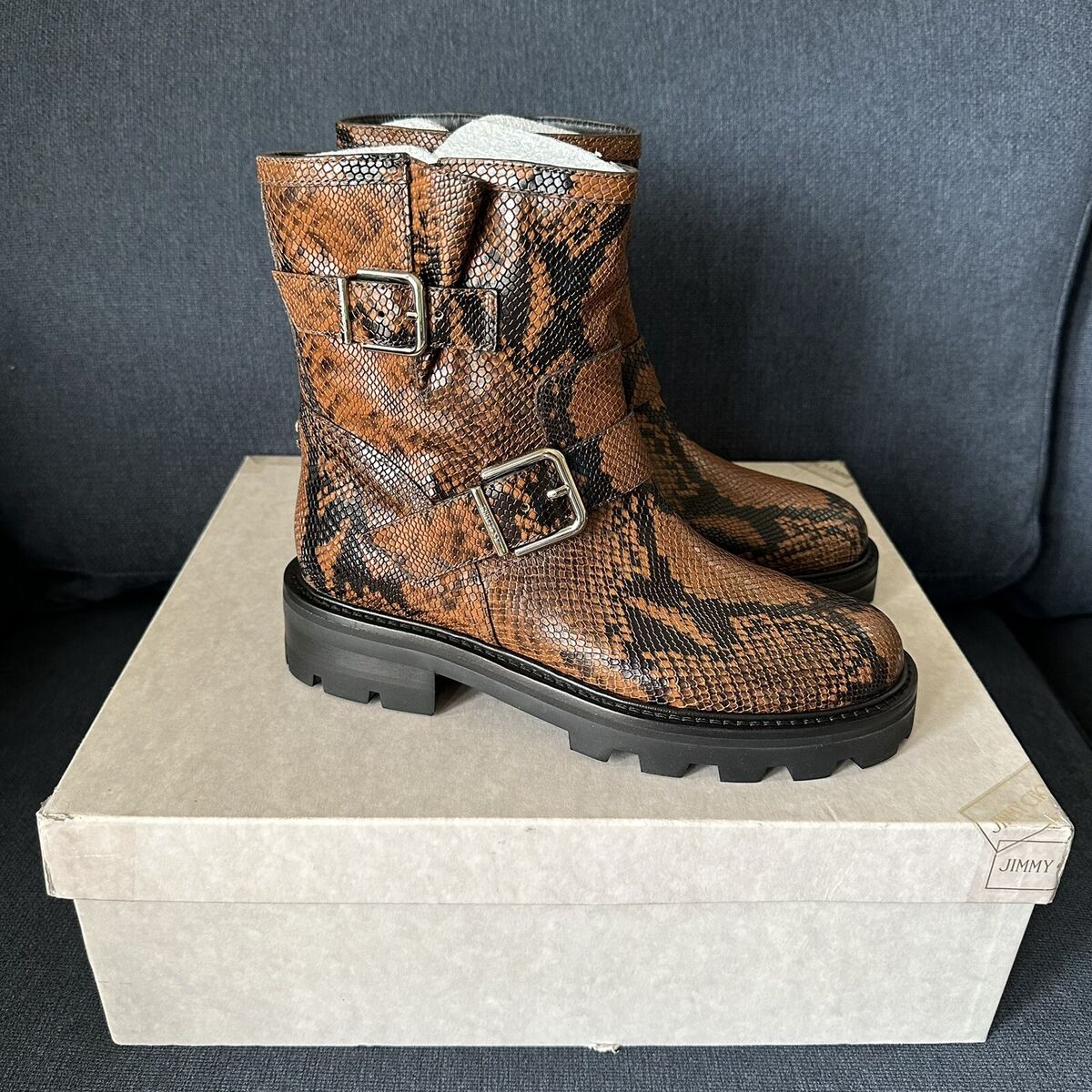 NWT Jimmy Choo Youth II orange Snake printed leather boots NWT Jimmy Choo Youth II orange Snake printed leather boots