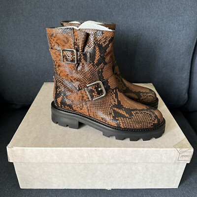 NWT Jimmy Choo Youth II orange Snake printed leather boots, size