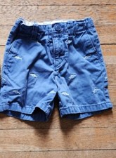 GAP Toddler Boy 18-24M Blue Embroidered Shark Shorts with Adjustable Waist