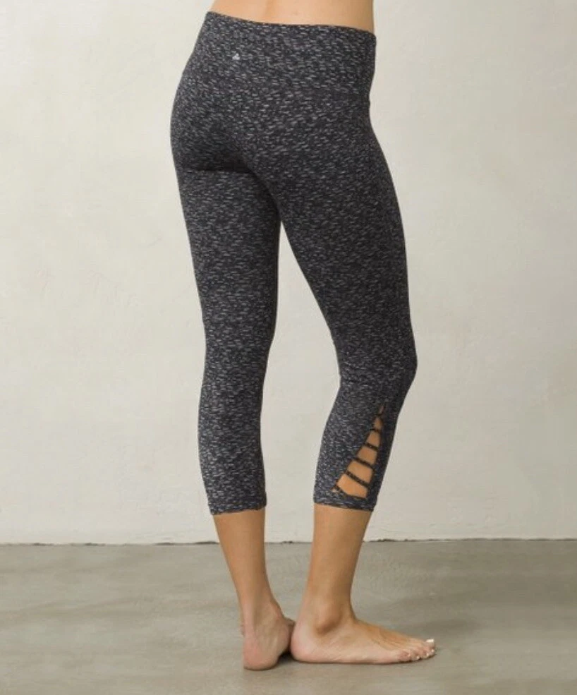 Prana Naturale Capri Yoga Pants Cropped Leggings Charcoal Gray Cutouts-L