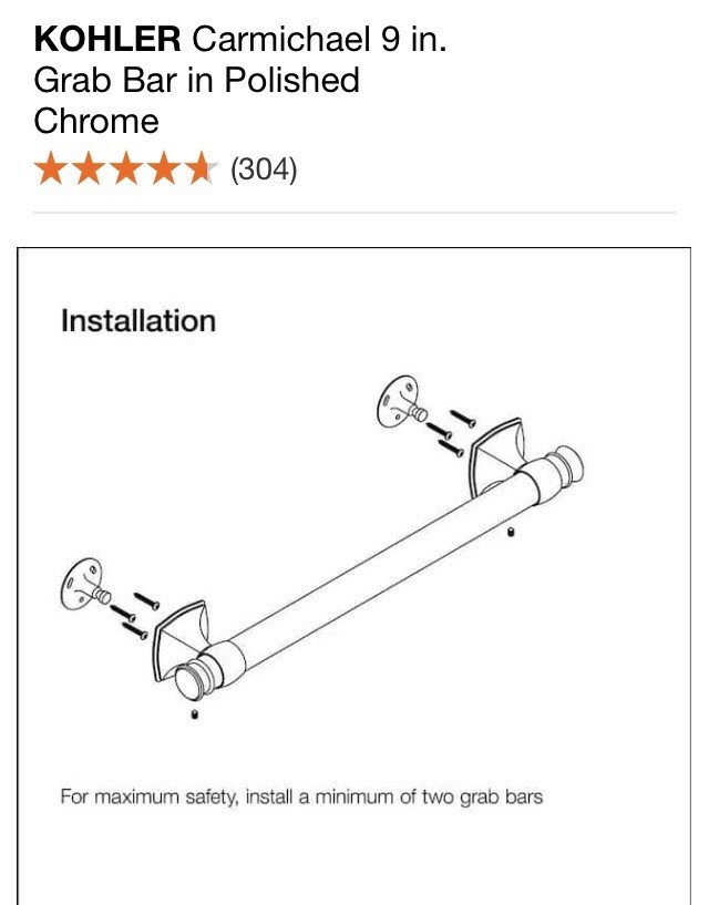 Carmichael 16 In. Grab Bar in Polished Chrome by Kohler for sale online