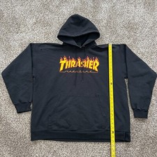 VTG Y2K Thrasher Magazine Hoodie Mens L Black...