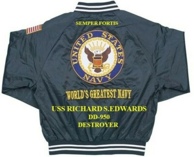 USS RICHARD S.EDWARDS DD-950 DESTROYER NAVY EMBROIDERED SATIN JACKET(BACK ONLY)