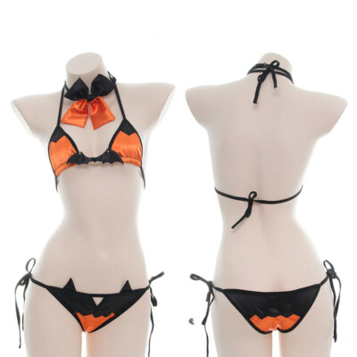 Halloween Devil Cosplay Bra Set Women Sexy Lingerie Bat Wing Bikini  Underwear