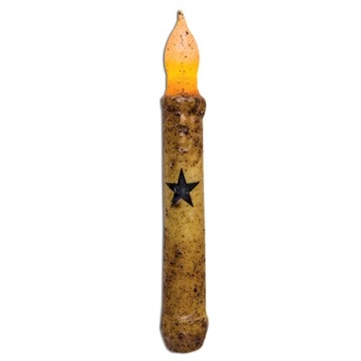 NEW-BLACK STAR-TIMER TAPER CANDLE-BURNT IVORY-Primitive Grungy 6.5''-Country