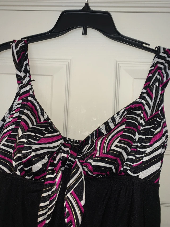 Traje de baño bikini Tankini LONGITUDE rosa caliente cebra sobre negro de una pieza 16❤️tb46 Foto 3 de 4
