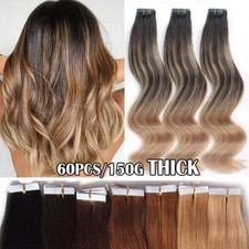 60PCS 150G Remy Tape in Real Human Hair Extensions Russian 12"-24" Ombre Thick F
