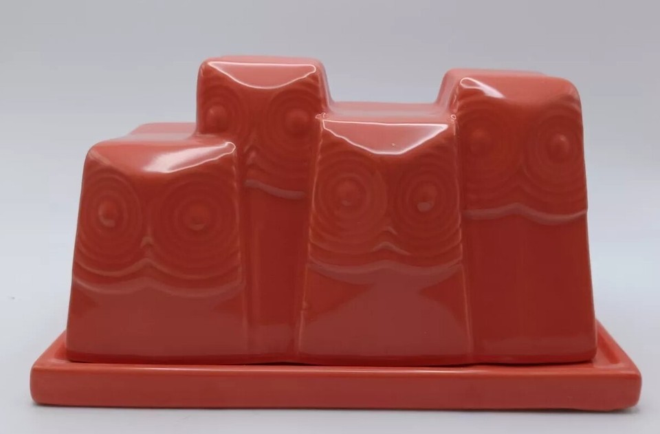 West Elm Persimmon Salmon Orange Owls Covered Butter Dish eBay