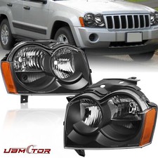 Pair Black Headlights For 2005-2007 Jeep Grand Cherokee Sport Utility Leftright
