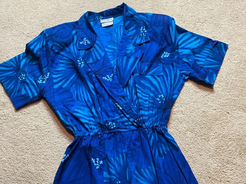 Maxi vestido camisero envolvente floral hawaiano almohadillas de hombro vintage años 80 Joni Blair EE. UU. M Foto 4 de 4