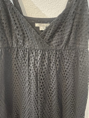 Vince Dress Womens Size 8 Black Eyelet Overlay Empire Waist Mini Cotton - Picture 4 of 6
