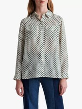 Gerard Darel Nicoletta Green Printed Silk Satin Button Up Collared Top Blouse 36