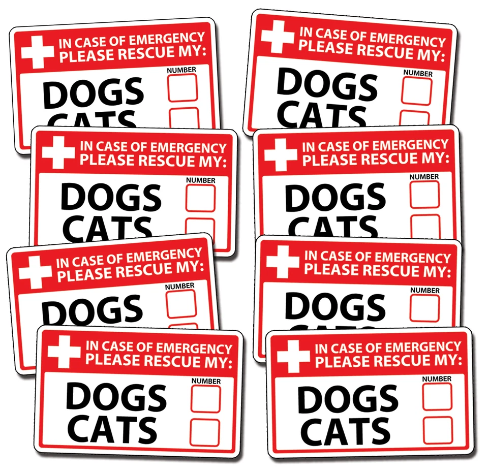 REAL STICKY 8 Emergency Pet Rescue DOG CAT Decal Sticker First Aid 911 Safety Safe Alert