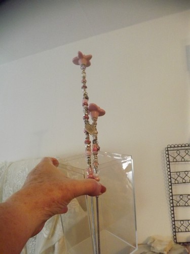 2 Garden Stake FAIRy WandS Lampwork Bead PINK & SILVER BUTTERFLY TOPPER 13" 19" - Picture 16 of 16