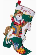 Holiday Howdy 89746E Bucilla Felt Applique 18" Stocking Kit Cowboy Santa RETIRED