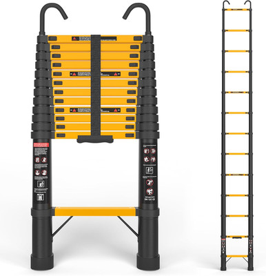 Telescoping Ladder, 12.5 FT, Hooks, Aluminum Extension Ladder, 330 Lbs Capacity,