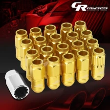 GOLD 16 LUG+4LOCK NUT+ADAPTERS M12X1.5 21OD 50MM TALL SPLINE STYLE ALUMINUM