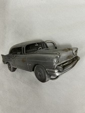 Vintage 1979 Bergamot Brass Works 57 Chevy Car Silver Tone Belt Buckle