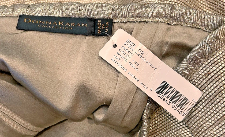 Falda Donna Karan Colección Negra Metálica Dorada Talla 2 Piel de Cabra Cuero Nueva con Etiquetas Foto 4 de 4