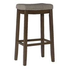 Maklaine Bar Stool Gray Woven Padded Seat Wood Frame in Rustic Brown