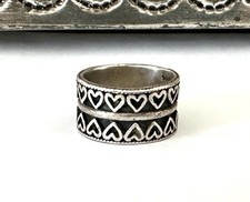 Vintage Sterling Silver 925 Heart Wide Band Ring Signed