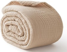 6 Layers Cotton Muslin Blanket Lightweight Cooling Bedspread Beige Linen