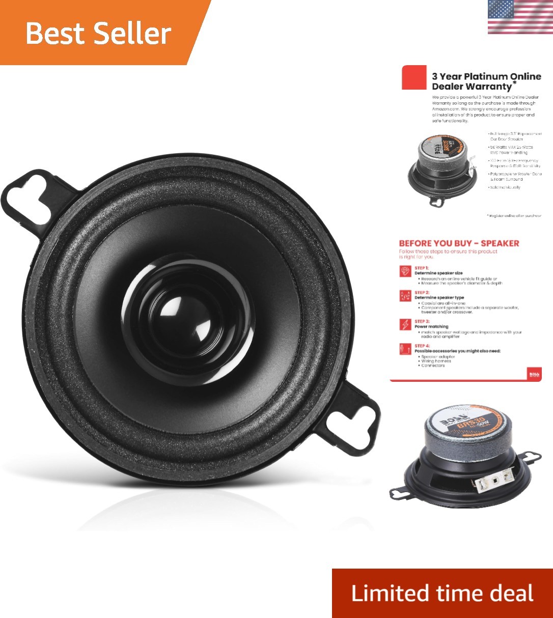 3.5 Inch Replacement Car Door Speaker - 50 Watts Max, Sold Individually