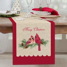 Christmas Red Cardinal Table Runner 13X90 Inch on Pine Branch Seasonal Winter Ho