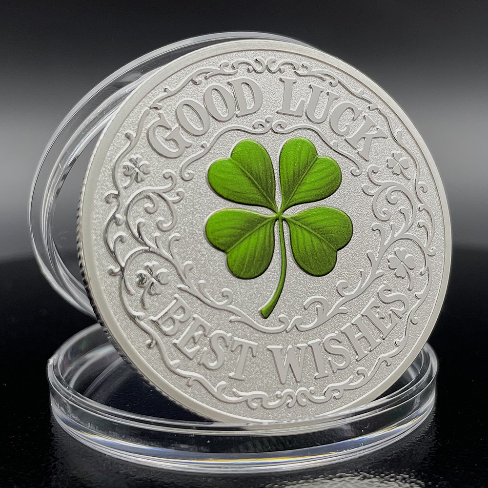 Four Leaf Clover Lucky Coin Best Wishes Silver Coin Collectibles Gift for Lovers