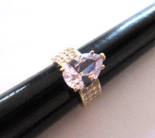 Vintage 90's CZ Pear Wedding Ring 4ctw Gold Plate