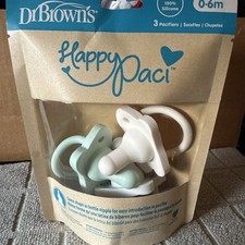 Dr Brown's Happy Paci 0-6m Pack of 3 Silicone Pacifiers Baby White Gray Green