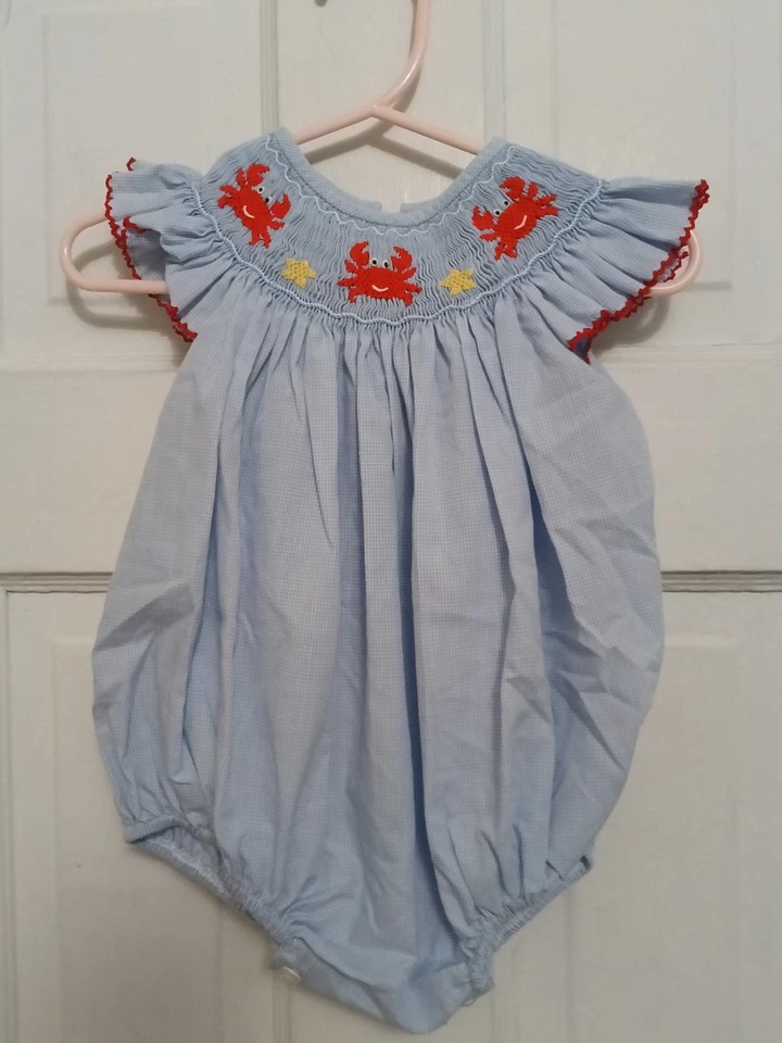 Mameluco Petit Bebe Bebé Niña Burbuja Calado 6 Meses Bordado Cangrejos Playa A7 Foto 2 de 4
